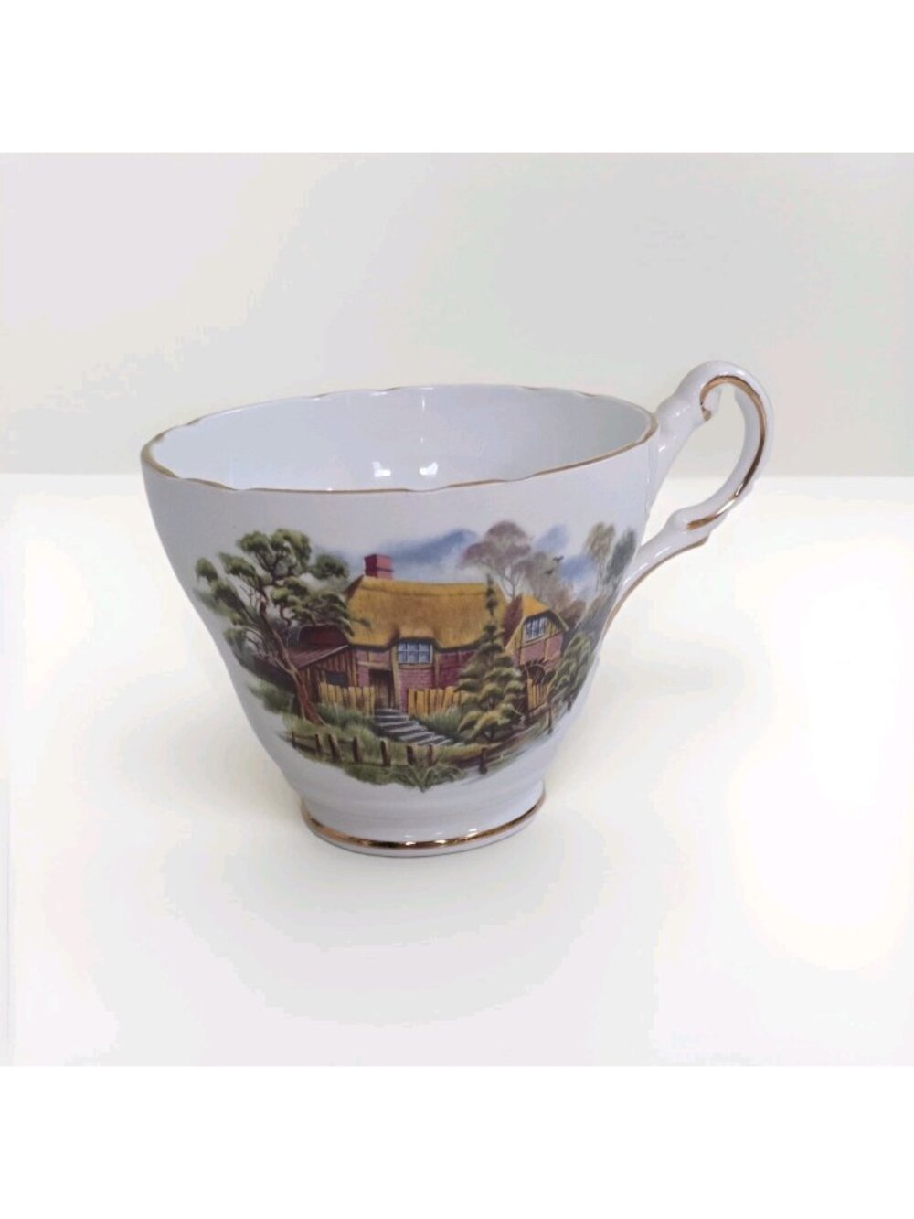 Vintage Regency Bone China England Teacup – Country Cottage Watermill Landscape